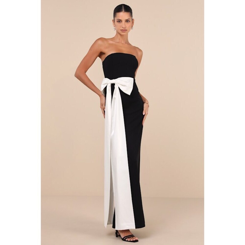 Lulus Marvelous Vision Black Strapless Bow Column Maxi Dress - Size XXS